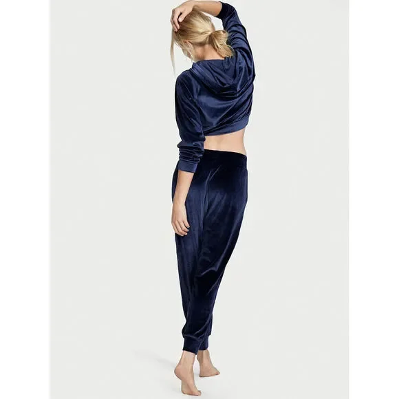 Victoria's Secret S,M,L TRACKSUIT SET Hoodie jogger pants NAVY BLUE VELOUR rib - Picture 5 of 6